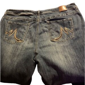 Maurice’s 22W dark blue wash high waist with faded wash wide boot cut jeans